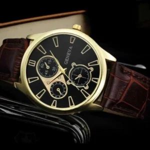 Orologio Uomo Geneva Elegante Finto Cuoio Dorato Coccodrillo