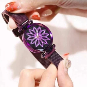 Orologio Donna Tondo Diamante Analogico Fashion Fiore Viola