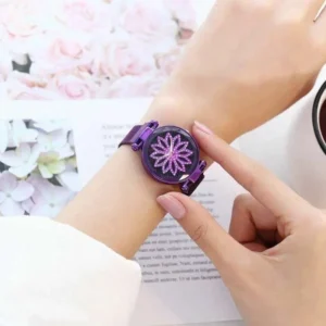 Orologio Donna Tondo Diamante Analogico Fashion Fiore Viola