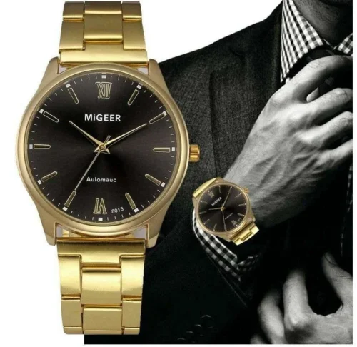 Orologio Uomo Molto Elegante Migeer Dorato Acciaio Inox