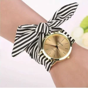 Orologio Donna Fiocco Fascia A Righe Nodo Analogico Bianco