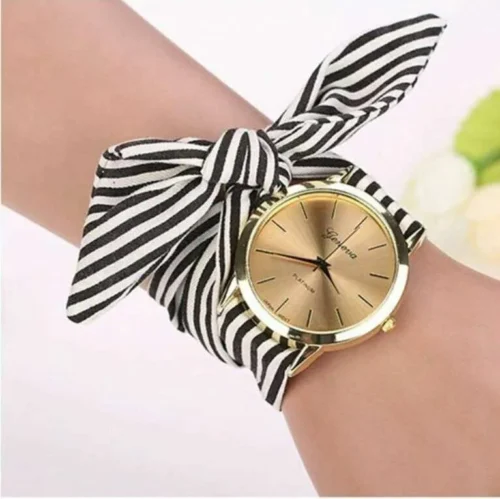 Orologio Donna Fiocco Fascia A Righe Nodo Analogico Bianco