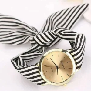 Orologio Donna Fiocco Fascia A Righe Nodo Analogico Bianco