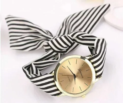 Orologio Donna Fiocco Fascia A Righe Nodo Analogico Bianco