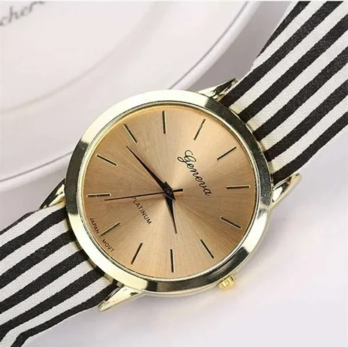 Orologio Donna Fiocco Fascia A Righe Nodo Analogico Bianco