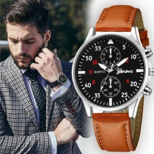 Orologio Uomo Geneva Marrone Nero Analogico Quarzo