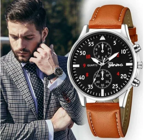Orologio Uomo Geneva Marrone Nero Analogico Quarzo