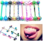 10 Pezzi Lotto Piercing Colorati Acciaio Chirurgico Lingua
