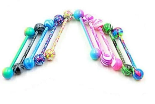 10 Pezzi Lotto Piercing Colorati Acciaio Chirurgico Lingua