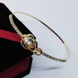Bracciale Donna Dorato Rosa Golden Fiore Con Strass Polso