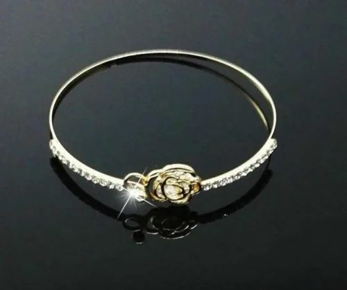 Bracciale Donna Dorato Rosa Golden Fiore Con Strass Polso