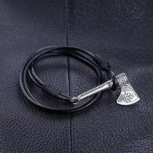 Bracciale Uomo Ascia Axe Vichingo Con Fascia In Ecopelle