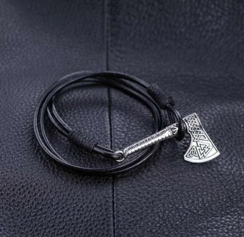 Bracciale Uomo Ascia Axe Vichingo Con Fascia In Ecopelle