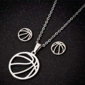 Collana + Paio Orecchini Basket Pallacanestro Ball Inox