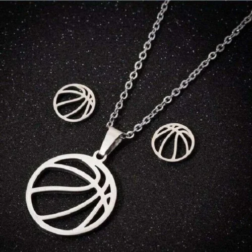 Collana + Paio Orecchini Basket Pallacanestro Ball Inox