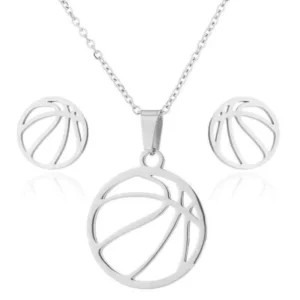 Collana + Paio Orecchini Basket Pallacanestro Ball Inox