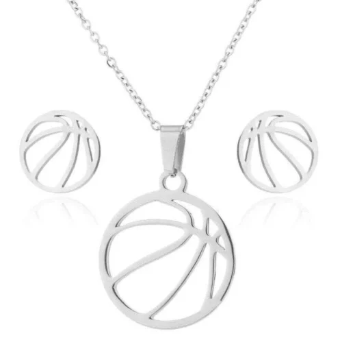 Collana + Paio Orecchini Basket Pallacanestro Ball Inox