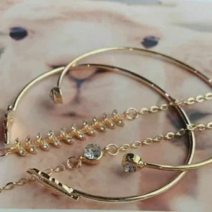 Bracciale Donna 4 Pezzi Lotto Dorati Foglie Strass Geometric