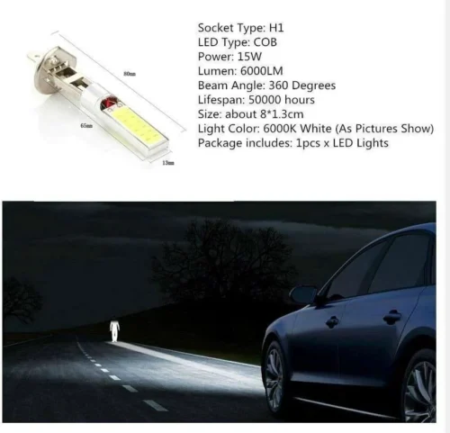 2X H1 Xenon Bianco 6000K 7.5W Cob Led Smd Lampadine Luci