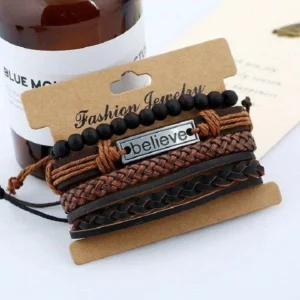 Bracciale Uomo Multi Strato Credere Believe Ecopelle Caucciù