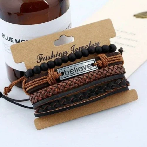 Bracciale Uomo Multi Strato Credere Believe Ecopelle Caucciù