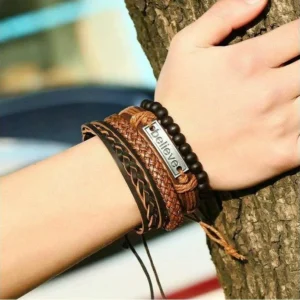 Bracciale Uomo Multi Strato Credere Believe Ecopelle Caucciù