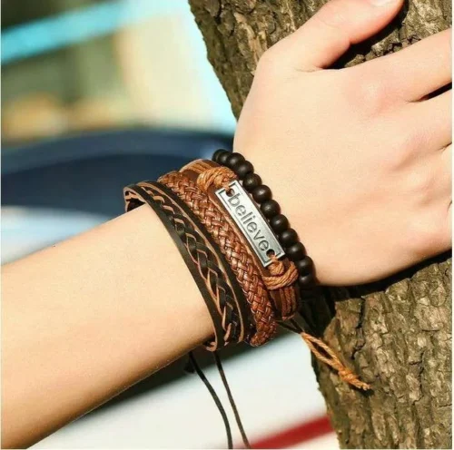 Bracciale Uomo Multi Strato Credere Believe Ecopelle Caucciù