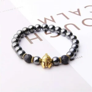 Bracciale Uomo Antica Roma Elmetto Elmo Sparta Dorato Perline