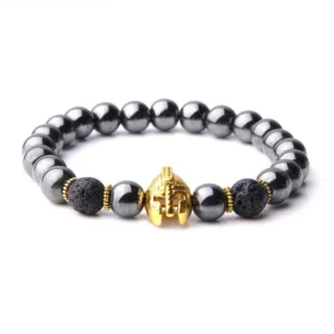 Bracciale Uomo Antica Roma Elmetto Elmo Sparta Dorato Perline