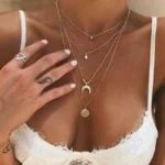 Collana Donna A Più Strati Luna Moon Stelle Cristalli Perline