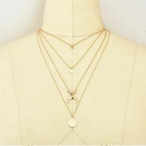 Collana Donna A Più Strati Luna Moon Stelle Cristalli Perline