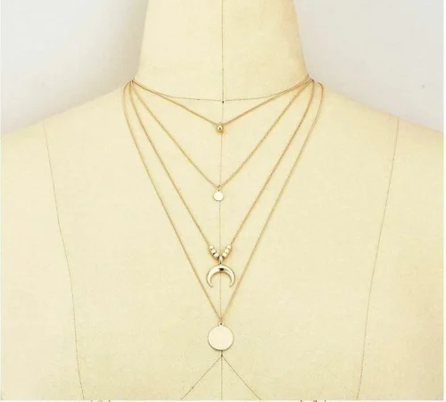 Collana Donna A Più Strati Luna Moon Stelle Cristalli Perline