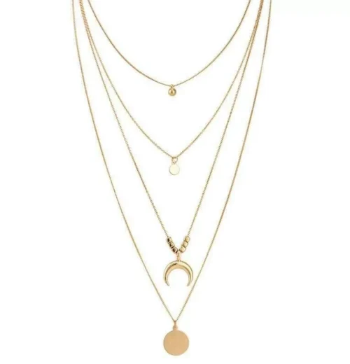 Collana Donna A Più Strati Luna Moon Stelle Cristalli Perline