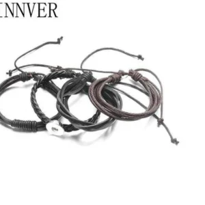 Bracciale Uomo Cuoio Vari Strati Intrecciato Cuoio Marrone
