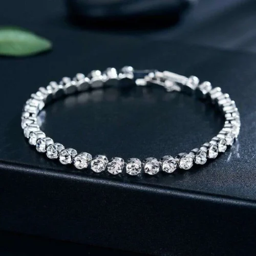 Modello Tennis Bracciale Uomo Donna Zirconi Bianchi