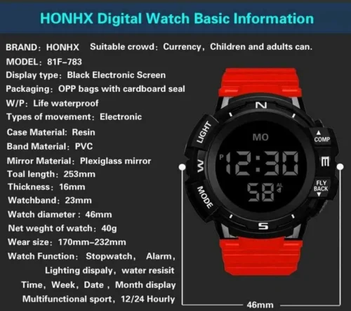 Orologio Sport Per Honhx Digitale Led Data Allarme Jogging