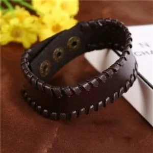 Bracciale Uomo Cuoio Fascia Marrone Scuro Punk Fibbia Romano