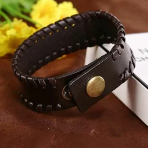 Bracciale Uomo Cuoio Fascia Marrone Scuro Punk Fibbia Romano