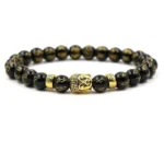 Bracciale Uomo Donna Buddha Buddista Dorato Pietra Naturale