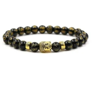 Bracciale Uomo Donna Buddha Buddista Dorato Pietra Naturale
