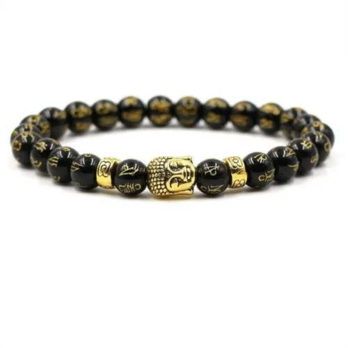 Bracciale Uomo Donna Buddha Buddista Dorato Pietra Naturale
