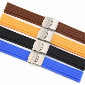Cinturino Orologio Silicone Gomma Deployante Nero 22Mm