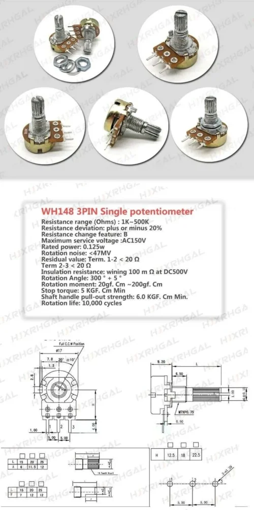 5 Pezzi Potenziometro Stereo Logaritmico 100K - Monogiro