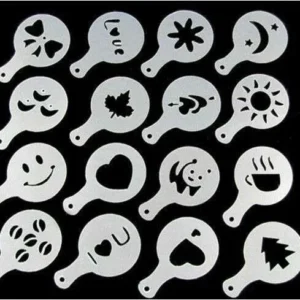 16 Pezzi Stencil Stampi Per Caffe Pads Sparci Polvere Formine