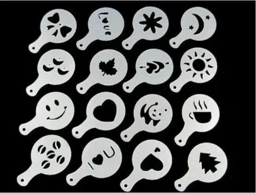 16 Pezzi Stencil Stampi Per Caffe Pads Sparci Polvere Formine