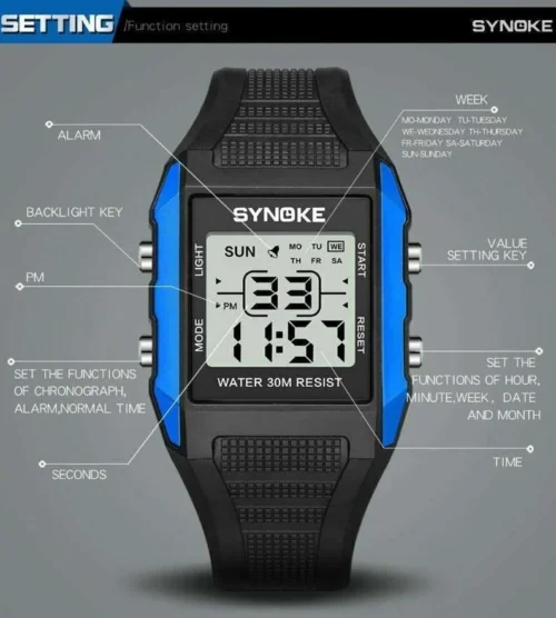 Orologio Digitale Synoke Alta Qualità Blue Digitale Quadrato