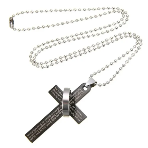 Collana Croce Gesù Cristo Cristiani Con Anello Preghiera