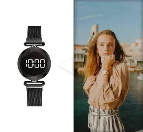 Orologio Polso Magnetico Da Donna Digitale Nero LED