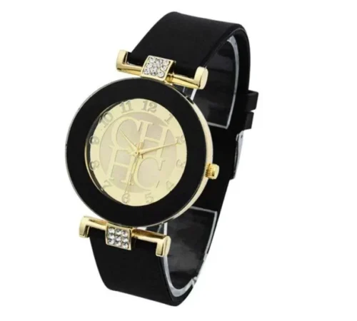 Orologio Donna Chhc Nero E Oro Con Strass Analogico Elegante
