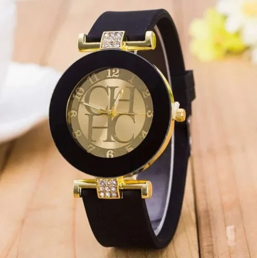 Orologio Donna Chhc Nero E Oro Con Strass Analogico Elegante